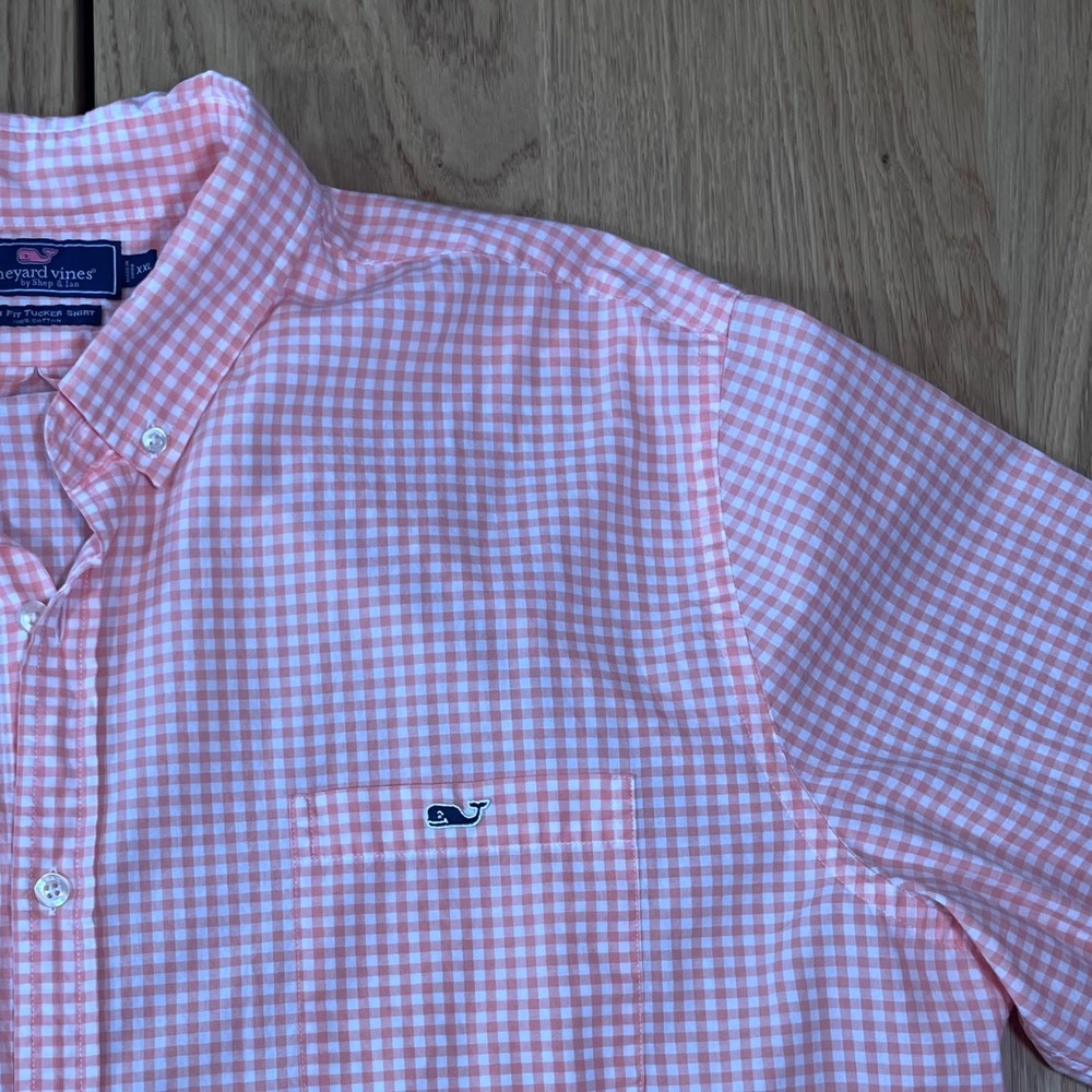 Vineyard Vines Gingham Button Down Shirt Mens XXL Pink White Preppy Slim Tucker